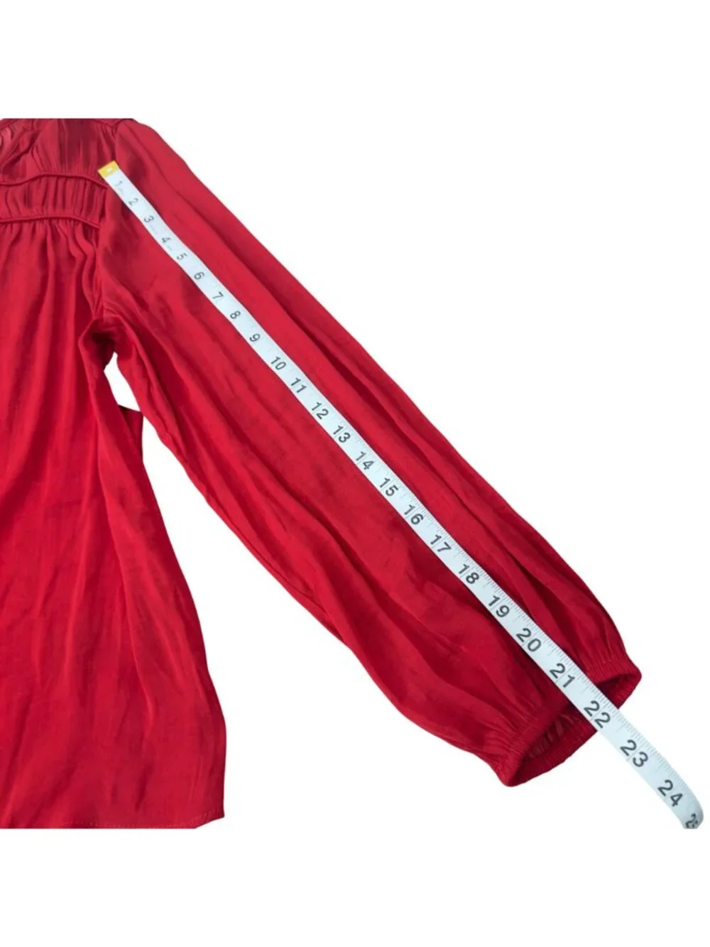 Liverpool Womens Tango Red Long Sleeve Blouse V-Neck Smocked Details Size M - Picture 7 of 11